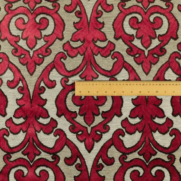 Fleur De Lis Theme Pattern Pink Purple Beige Pattern Cut Velvet Upholstery Fabric JO-1130 - Roman Blinds