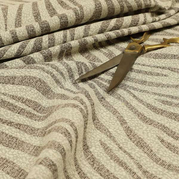 Zebra Striped Inspired Pattern Chenille Material Brown Cream Colour Upholstery Fabric JO-1133