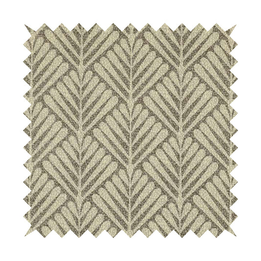 Palm Tree Striped Pattern Chenille Brown Cream Colour Upholstery Fabric JO-1134