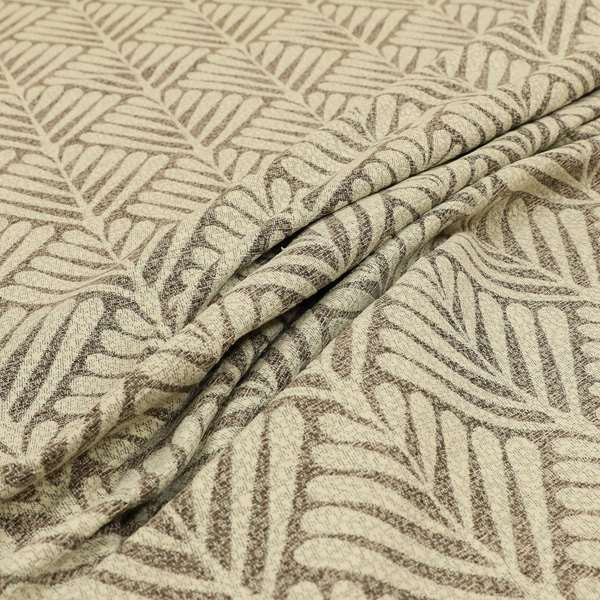 Palm Tree Striped Pattern Chenille Brown Cream Colour Upholstery Fabric JO-1134