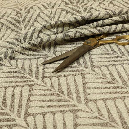 Palm Tree Striped Pattern Chenille Brown Cream Colour Upholstery Fabric JO-1134 - Made To Measure Curtains