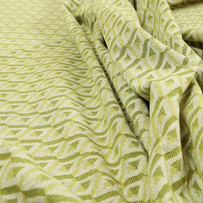 3D Geometric Pattern Green White Colour Soft Chenille Upholstery Fabric JO-1137 - Made To Measure Curtains