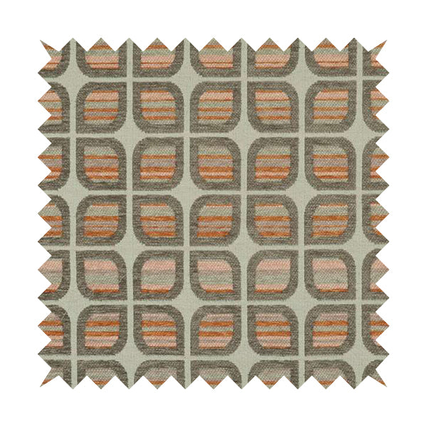 Modern Geometric Pattern In Brown Orange Colour Chenille Upholstery Fabric JO-1138 - Handmade Cushions