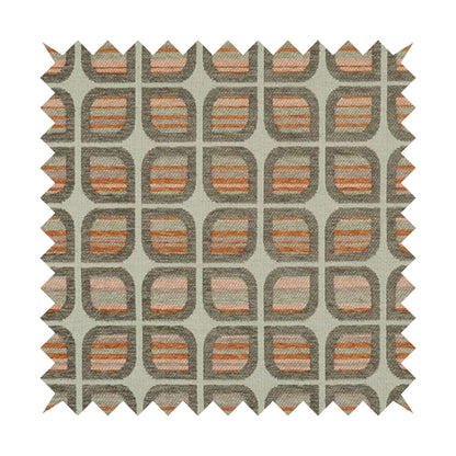 Modern Geometric Pattern In Brown Orange Colour Chenille Upholstery Fabric JO-1138 - Made To Measure Curtains