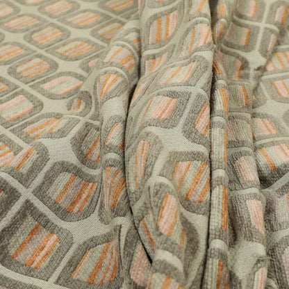 Modern Geometric Pattern In Brown Orange Colour Chenille Upholstery Fabric JO-1138