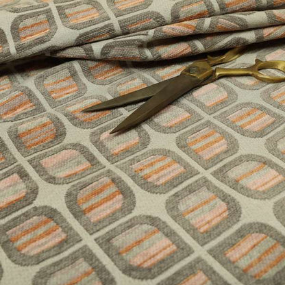 Modern Geometric Pattern In Brown Orange Colour Chenille Upholstery Fabric JO-1138 - Handmade Cushions