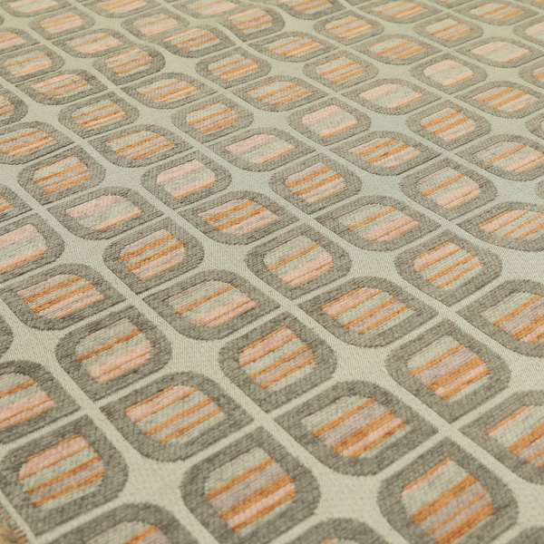 Modern Geometric Pattern In Brown Orange Colour Chenille Upholstery Fabric JO-1138
