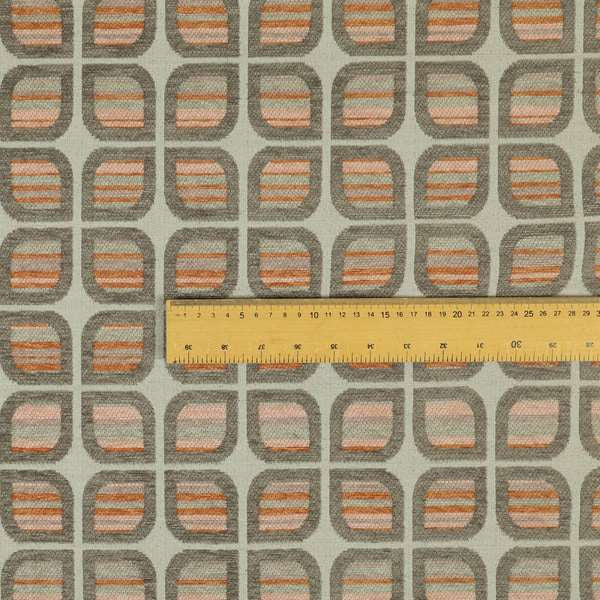 Modern Geometric Pattern In Brown Orange Colour Chenille Upholstery Fabric JO-1138 - Made To Measure Curtains