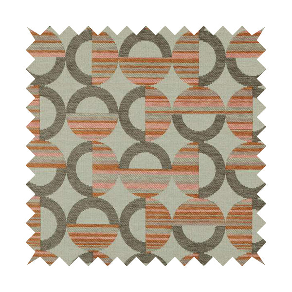 Modern Geometric Circles Pattern In Brown Orange Colour Chenille Upholstery Fabric JO-1139 - Made To Measure Curtains