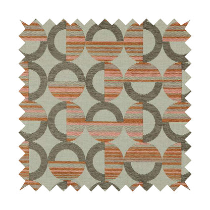 Modern Geometric Circles Pattern In Brown Orange Colour Chenille Upholstery Fabric JO-1139 - Made To Measure Curtains