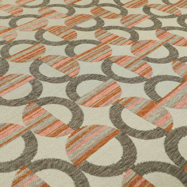 Modern Geometric Circles Pattern In Brown Orange Colour Chenille Upholstery Fabric JO-1139 - Made To Measure Curtains