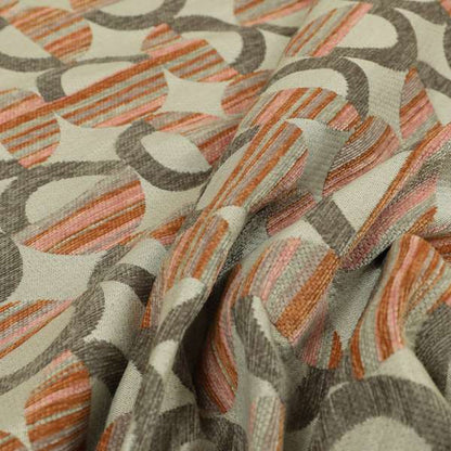 Modern Geometric Circles Pattern In Brown Orange Colour Chenille Upholstery Fabric JO-1139 - Made To Measure Curtains