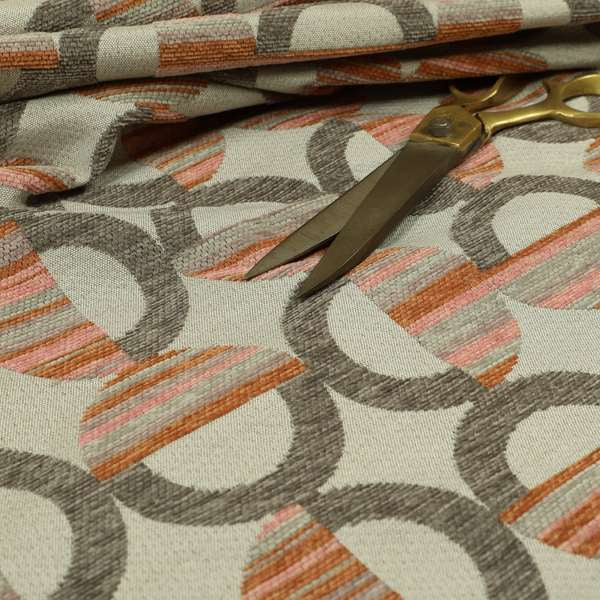 Modern Geometric Circles Pattern In Brown Orange Colour Chenille Upholstery Fabric JO-1139 - Made To Measure Curtains