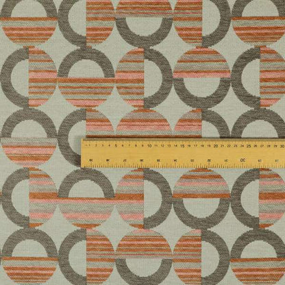 Modern Geometric Circles Pattern In Brown Orange Colour Chenille Upholstery Fabric JO-1139 - Made To Measure Curtains