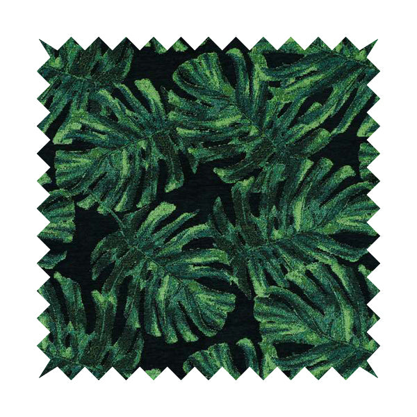 Jungle Leaf Pattern Green Blue Colour Soft Chenille Upholstery Fabric JO-1140 - Made To Measure Curtains