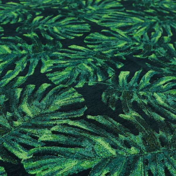 Jungle Leaf Pattern Green Blue Colour Soft Chenille Upholstery Fabric JO-1140 - Made To Measure Curtains