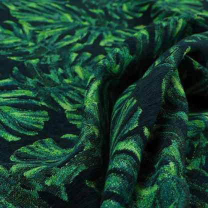 Jungle Leaf Pattern Green Blue Colour Soft Chenille Upholstery Fabric JO-1140 - Made To Measure Curtains