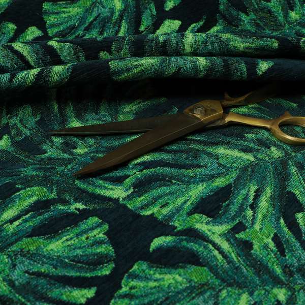 Jungle Leaf Pattern Green Blue Colour Soft Chenille Upholstery Fabric JO-1140 - Roman Blinds