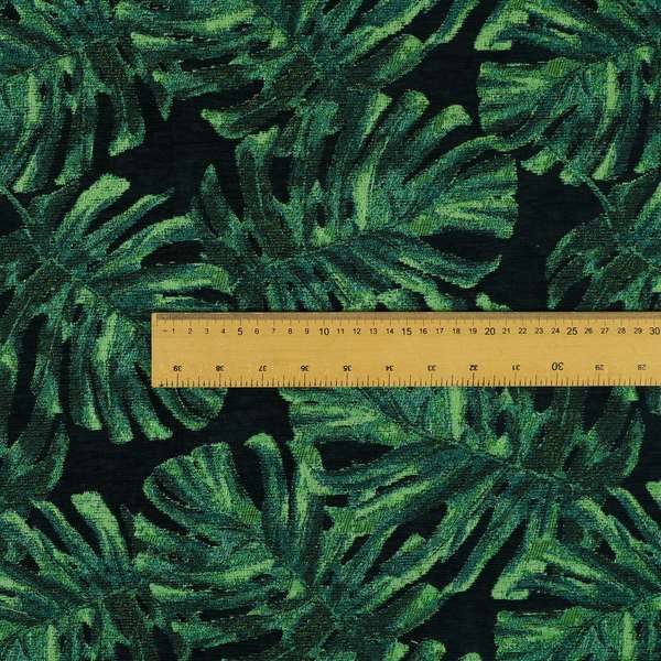 Jungle Leaf Pattern Green Blue Colour Soft Chenille Upholstery Fabric JO-1140 - Made To Measure Curtains