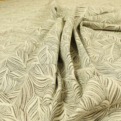 Leaf Pattern In Natural Cream Brown Colour Chenille Upholstery Fabric JO-1143 - Made To Measure Curtains