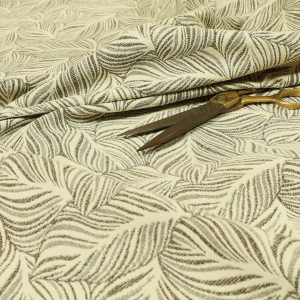 Leaf Pattern In Natural Cream Brown Colour Chenille Upholstery Fabric JO-1143 - Roman Blinds