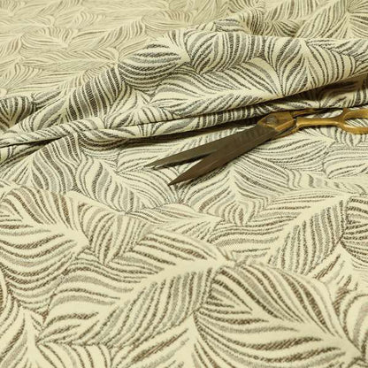 Leaf Pattern In Natural Cream Brown Colour Chenille Upholstery Fabric JO-1143 - Made To Measure Curtains