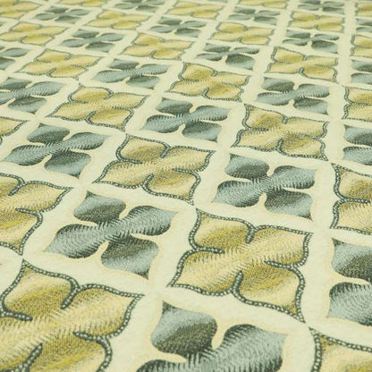 Spade Theme Faded Geometric Pattern In Grey Yellow Colour Chenille Upholstery Fabric JO-1144 - Made To Measure Curtains