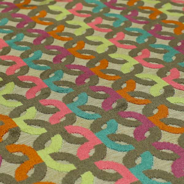 Modern Locked Pattern Cut Velvet Material Multi Coloured Upholstery Fabric JO-1145 - Made To Measure Curtains