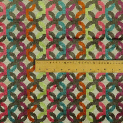Modern Locked Pattern Cut Velvet Material Multi Coloured Upholstery Fabric JO-1145 - Roman Blinds