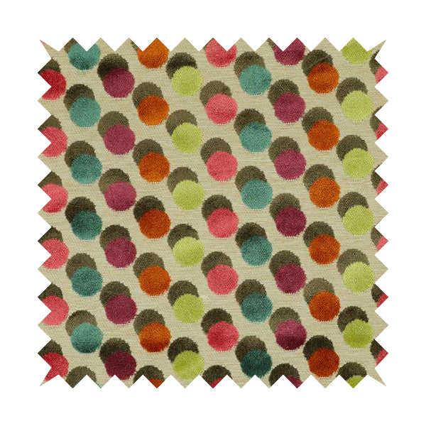 Modern Polka Dotted Pattern Cut Velvet Material Multi Coloured Upholstery Fabric JO-1146