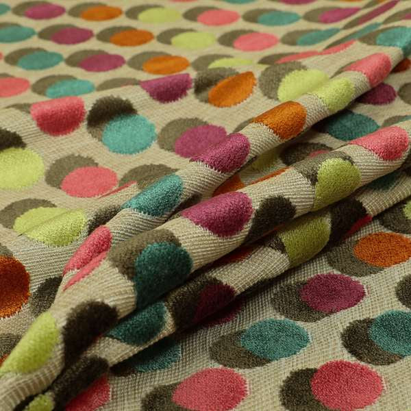 Modern Polka Dotted Pattern Cut Velvet Material Multi Coloured Upholstery Fabric JO-1146 - Made To Measure Curtains