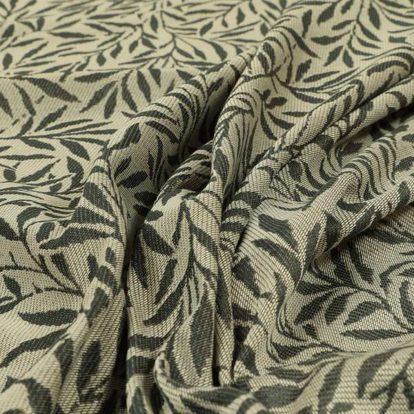 Grey Coloured Leaf Stem Pattern Chenille Furnishing Upholstery Fabric JO-1149 - Roman Blinds