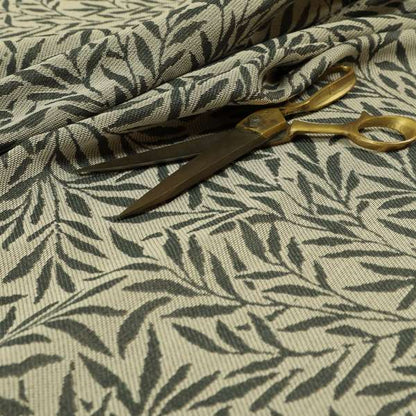 Grey Coloured Leaf Stem Pattern Chenille Furnishing Upholstery Fabric JO-1149 - Made To Measure Curtains