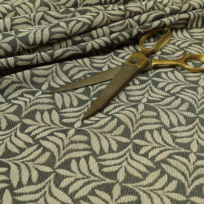 Grey Coloured Leaf Sprout Open Pattern Chenille Furnishing Upholstery Fabric JO-1150 - Made To Measure Curtains