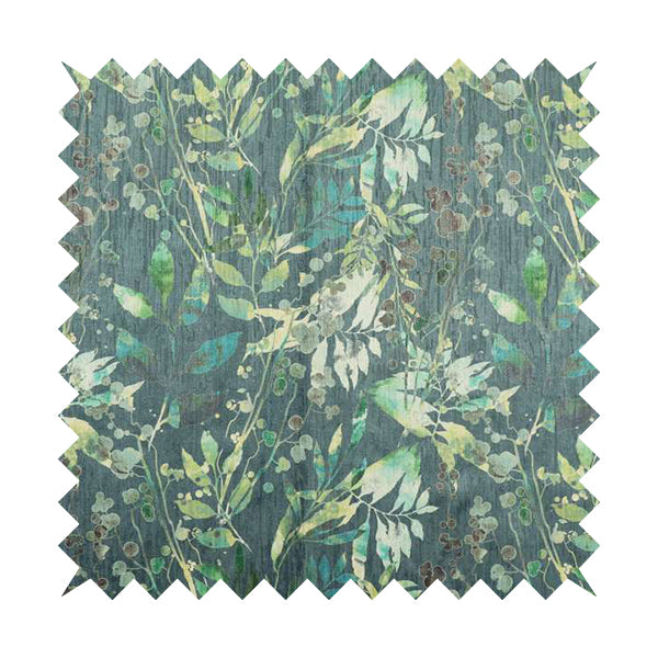 Soft Textured Velvet Floral Pattern Upholstery Fabrics In Blue Green Colour JO-1151 - Made To Measure Curtains