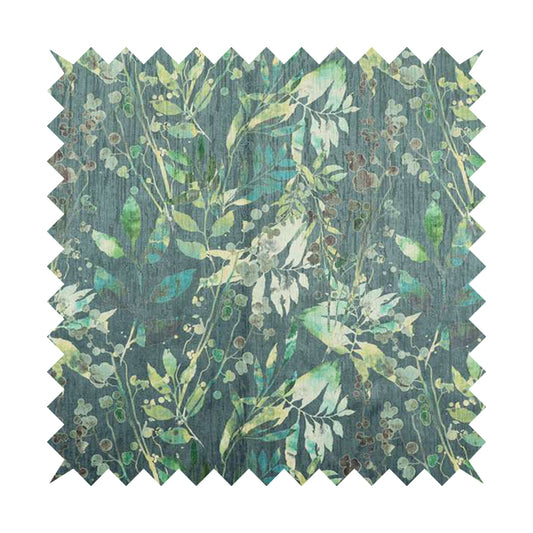 Soft Textured Velvet Floral Pattern Upholstery Fabrics In Blue Green Colour JO-1151