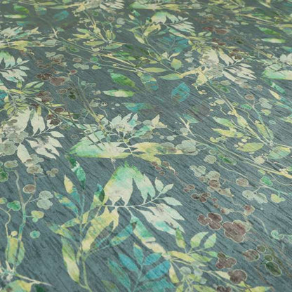 Soft Textured Velvet Floral Pattern Upholstery Fabrics In Blue Green Colour JO-1151 - Roman Blinds