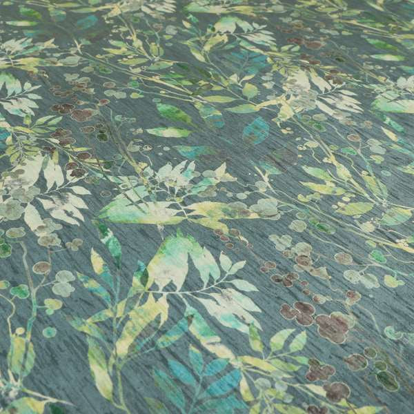 Soft Textured Velvet Floral Pattern Upholstery Fabrics In Blue Green Colour JO-1151 - Made To Measure Curtains