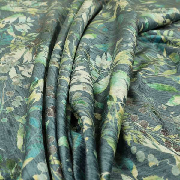 Soft Textured Velvet Floral Pattern Upholstery Fabrics In Blue Green Colour JO-1151 - Roman Blinds