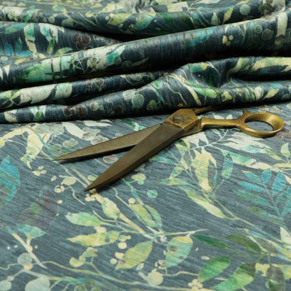 Soft Textured Velvet Floral Pattern Upholstery Fabrics In Blue Green Colour JO-1151