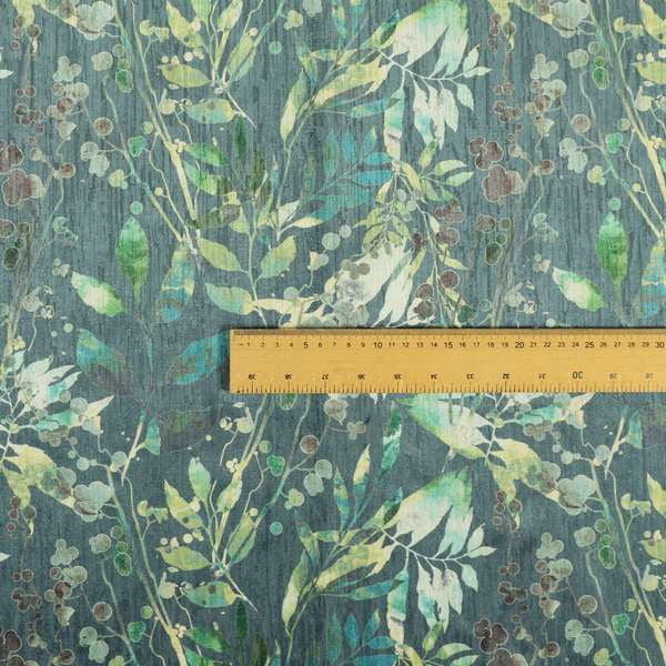 Soft Textured Velvet Floral Pattern Upholstery Fabrics In Blue Green Colour JO-1151 - Made To Measure Curtains