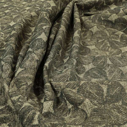 Grey Brown Coloured Leaf Stem Pattern Chenille Furnishing Upholstery Fabric JO-1152 - Made To Measure Curtains