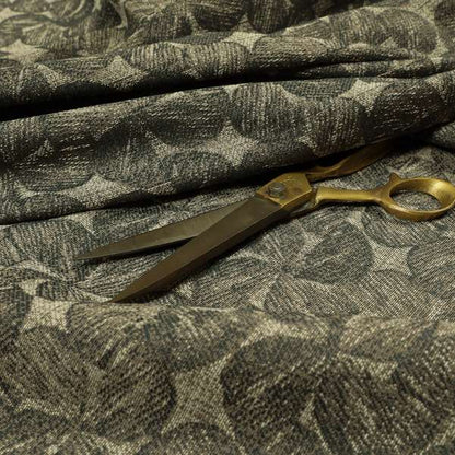 Grey Brown Coloured Leaf Stem Pattern Chenille Furnishing Upholstery Fabric JO-1152 - Roman Blinds