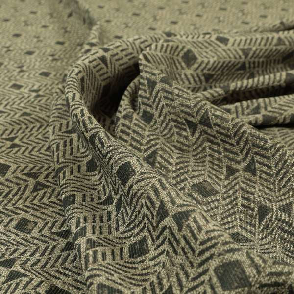 Grey Brown Coloured Horizontal Stripe Pattern Chenille Furnishing Upholstery Fabric JO-1153 - Roman Blinds