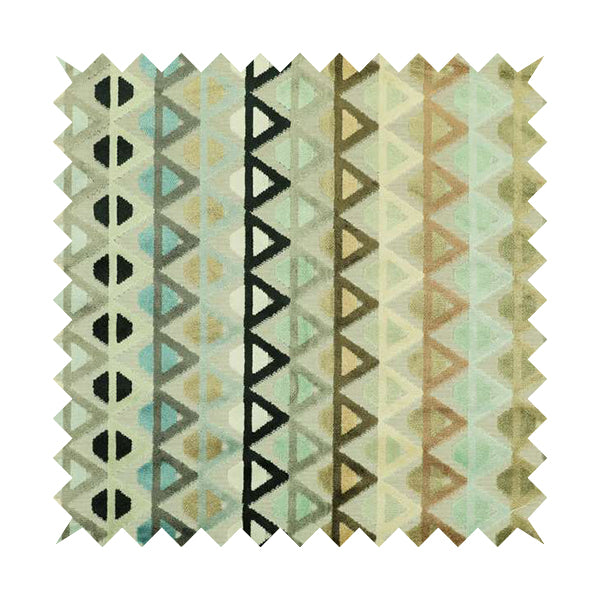 Multicoloured Black Pastel Effect Stripe Geometric Triangle Pattern Velvet Upholstery Fabric JO-1154 - Roman Blinds