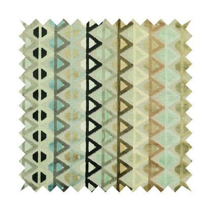 Multicoloured Black Pastel Effect Stripe Geometric Triangle Pattern Velvet Upholstery Fabric JO-1154