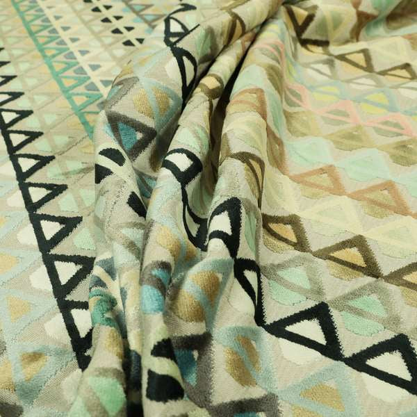 Multicoloured Black Pastel Effect Stripe Geometric Triangle Pattern Velvet Upholstery Fabric JO-1154 - Handmade Cushions