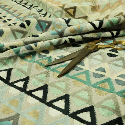 Multicoloured Black Pastel Effect Stripe Geometric Triangle Pattern Velvet Upholstery Fabric JO-1154 - Roman Blinds