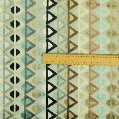 Multicoloured Black Pastel Effect Stripe Geometric Triangle Pattern Velvet Upholstery Fabric JO-1154