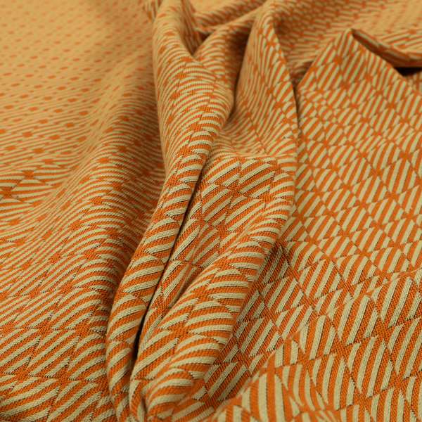 Orange Beige Colour Geometric Stripe Pattern Chenille Upholstery Fabric JO-1155 - Roman Blinds